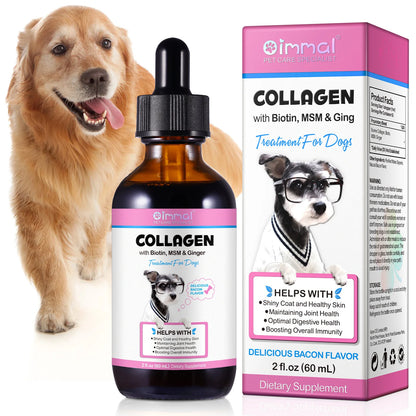 Suplemento Oimmal para la Salud de la Piel y el Pelaje de Mascotas, Colágeno Líquido con Sabor a Tocino para Perros, Ayuda al Soporte Digestivo y Articular con Biotina